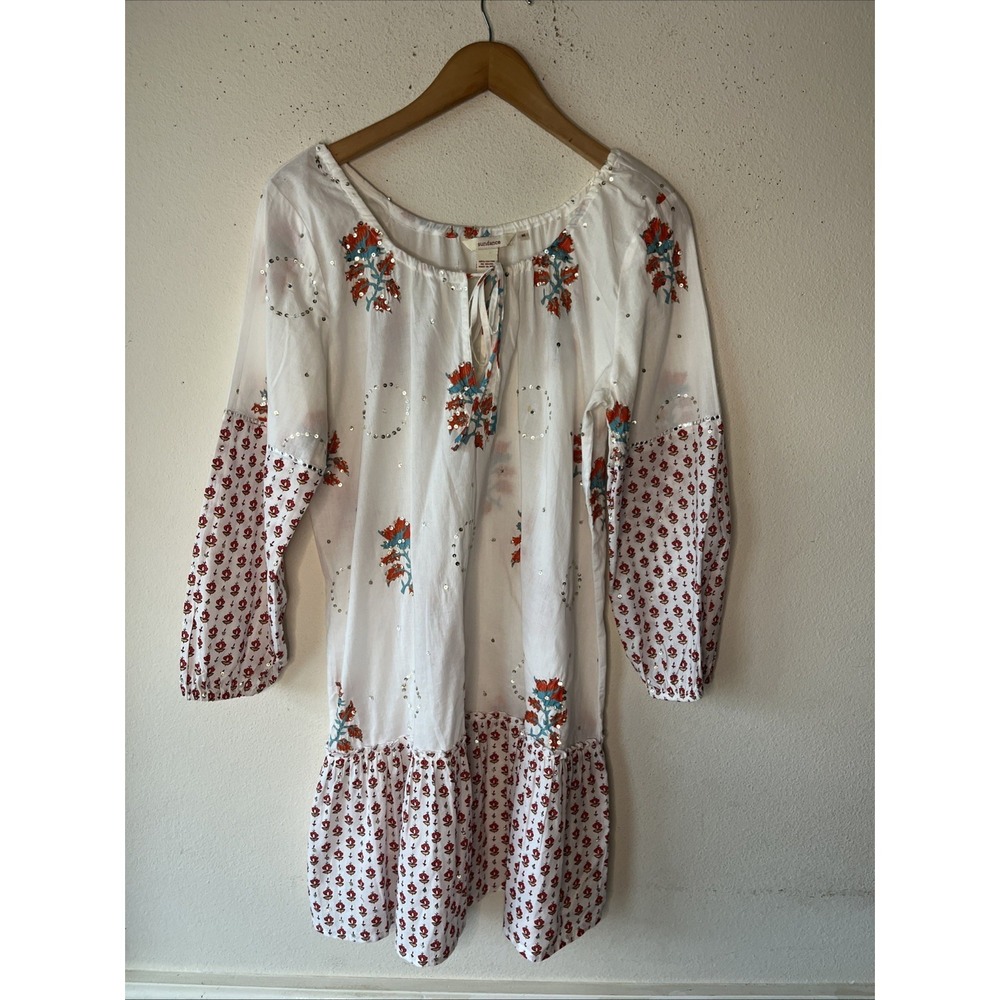 Sundance Women Cotton Embroidery Floral Boho Tunic Short Dress Preppy  M